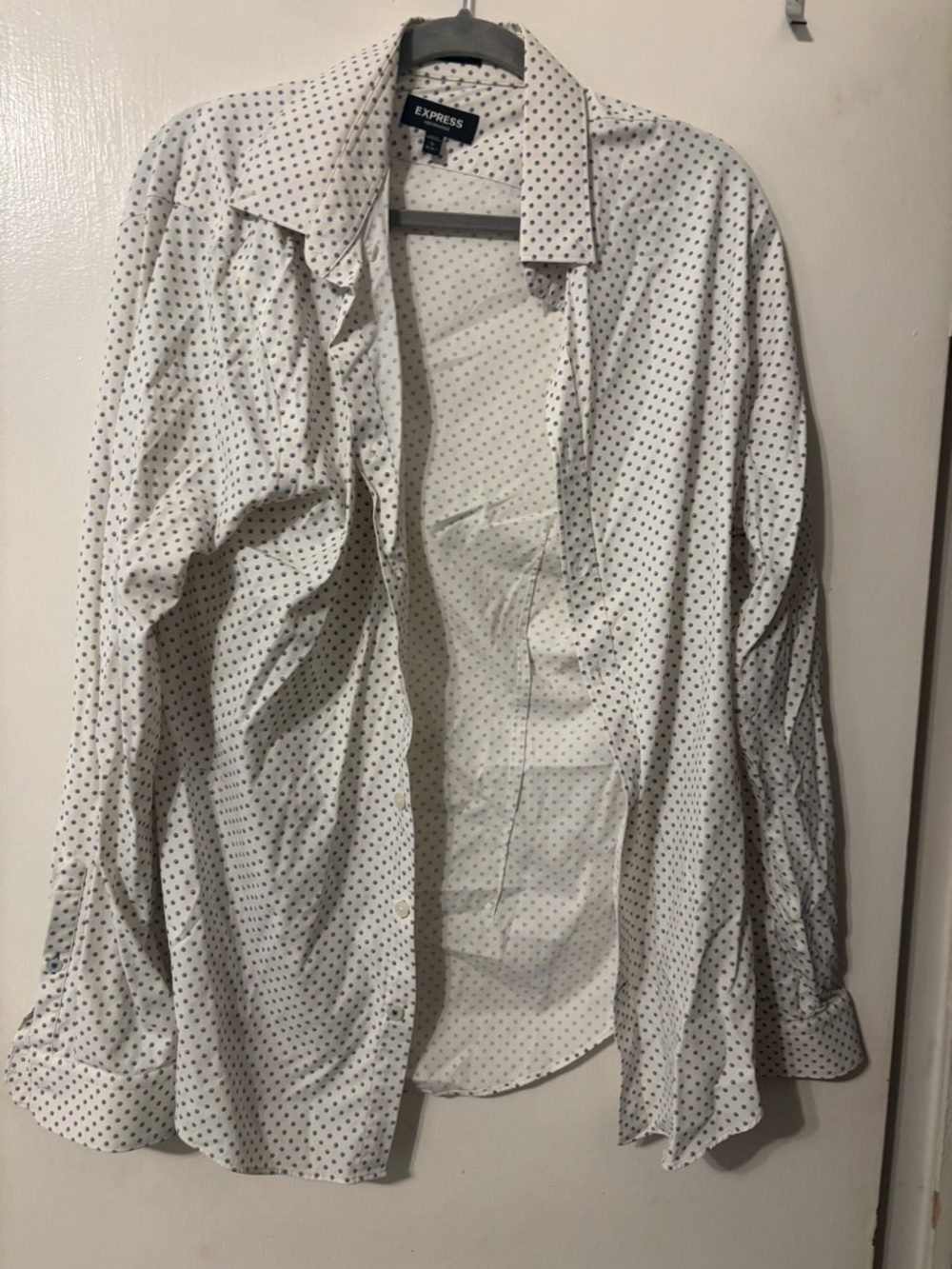 Express Performance White Shirt with Blue Diamond Print